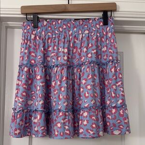 Lamer luxe blue, pink and white Leopard Print Tiered Skirt in size small
